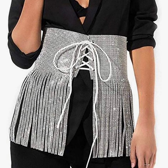 Ciao Adirana Rhinestone Silver Corset Belt - Picture 12 of 16